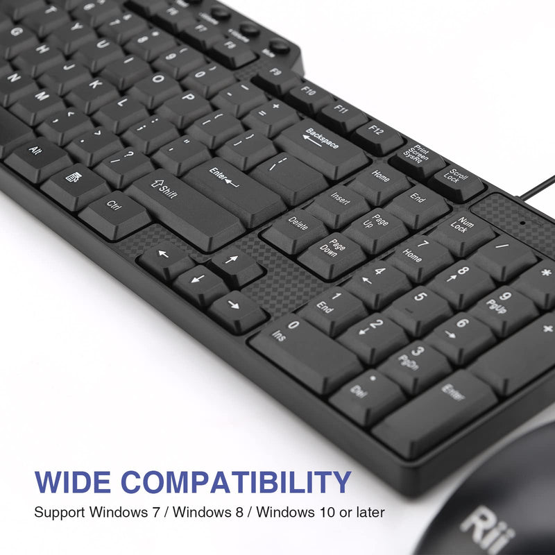 Basic Keyboard and Mouse,Rii RK203 Ultra Full Size Slim USB Basic Wired Mouse and Keyboard Combo Set with Number Pad for Computer,Laptop,PC,Notebook,Windows and School Work(1 Pack) 1 PACK