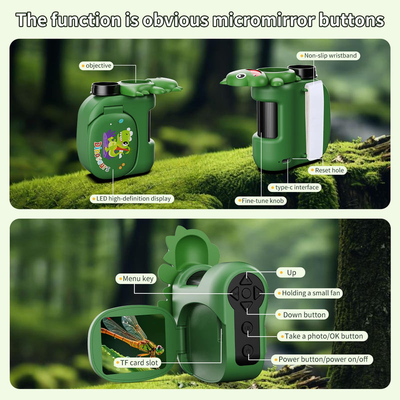 [AUSTRALIA] - 1600X Handheld Microscope for Kids 2" IPS Screen Kit Mini Pocket Digital Microscopes STEM Science with Slides Photo Video Rechargeable Portable Scope Gift for Ages 6-12 (Green) Green 