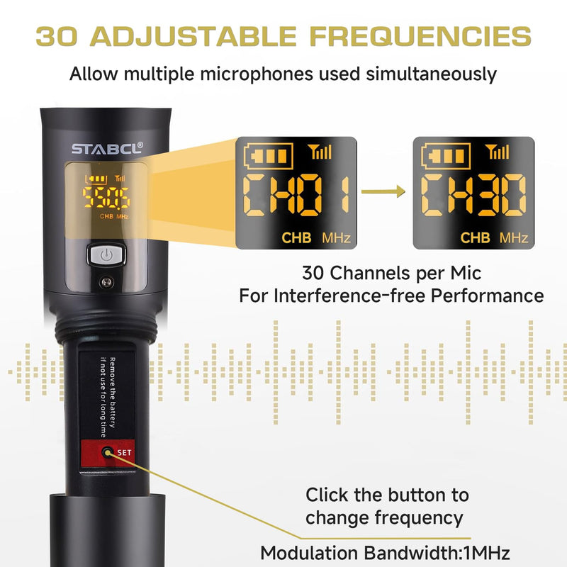 Portable Wireless Microphone for Karaoke Singing, UHF Metal Handheld Dynamic Mic with Rechargeable Receiver, Karaoke Microphone Wireless for Speaker, Singing, Dj, 200ft Range of Cordless Mic System channel 1