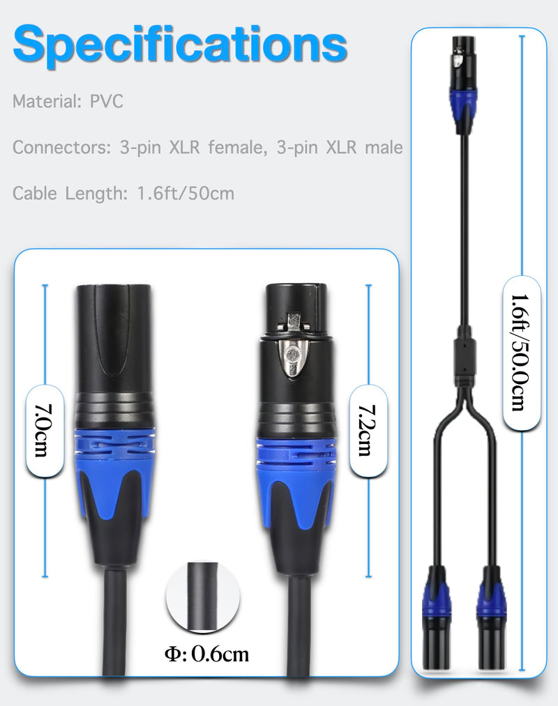 [AUSTRALIA] - XLR Splitter Female to 2 Male Cable, XLR Microphone Cable, XLR Y Splitter Cable 1 Female 2 Male, 3 PIN XLR Jack to 2 XLR Plugs Adaptor Cord, 1.6 foot, blue 