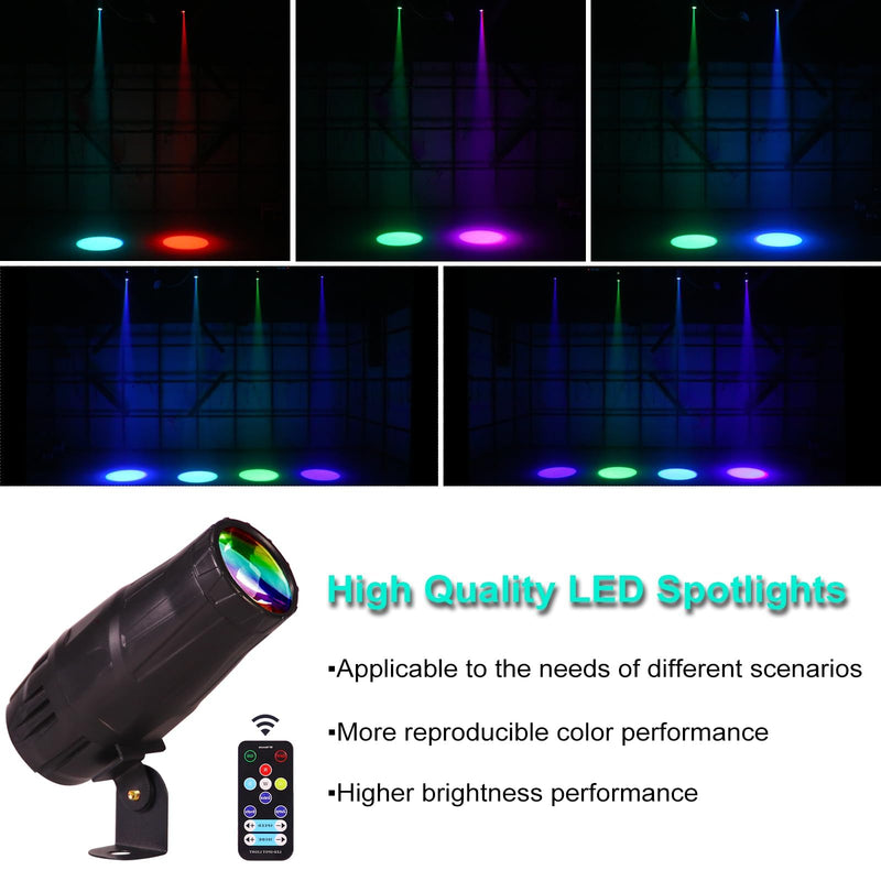 LED Pinspot Light 2 Pack,Stage Spotlight Mini 15W RGBW Disco Ball Spot Lights 4 in 1 Stage Lighting Mirror Ball Light with Remote Control for DJ Disco Party Bar Club Wedding (Spotlight)