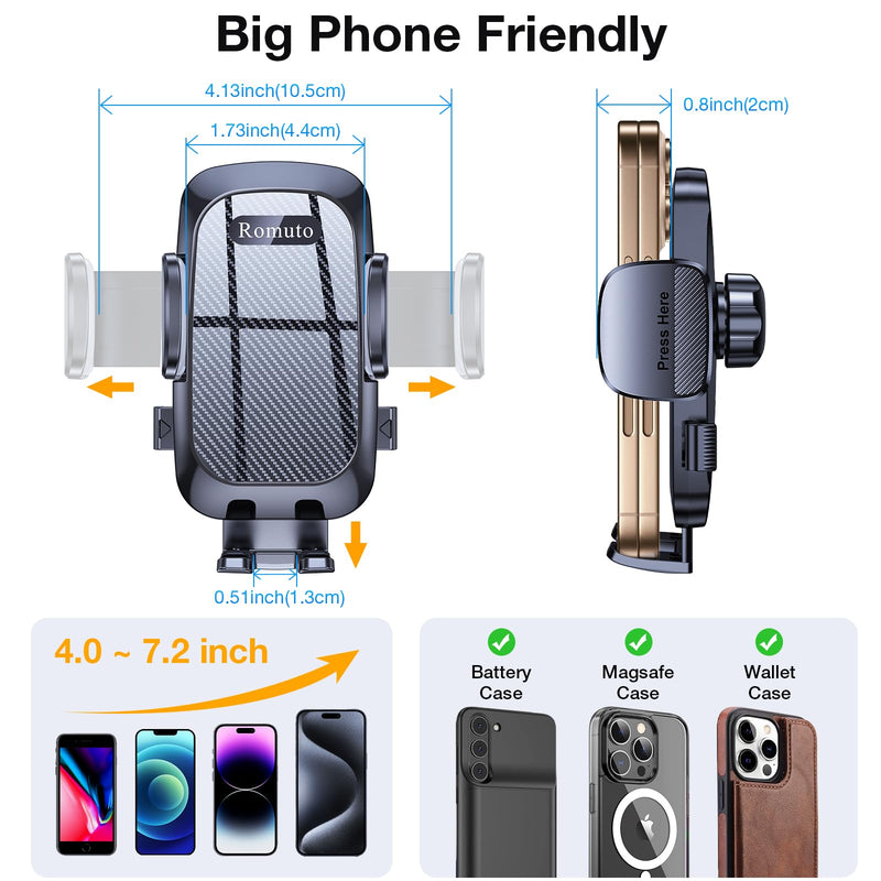 Romuto Car Phone Holder Mount [True Military-Grade Suction & Stable Vent] | Phone Holders for Your Car Phone Mount Car Accessories Suction Phone Mount for Jeep BMW Truck Cradle Stand for iPhone Samsung Clear Black