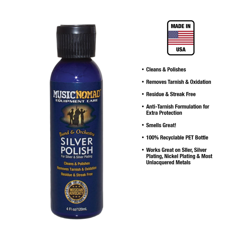 [AUSTRALIA] - MusicNomad Silver Polish & Cloth Kit for Silver & Silver-Plated Instruments – Trumpet, Trombone, Flute (MN741) 