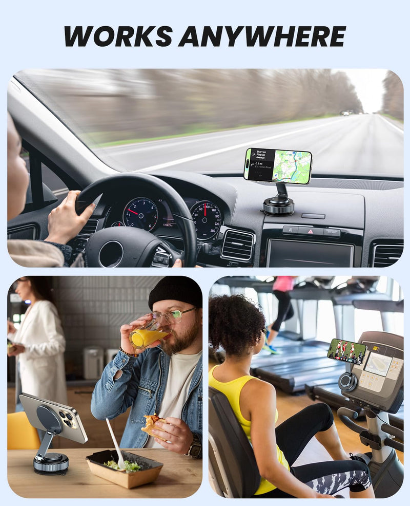 Jononser Suction Phone Mount for Car Dashboard/Windshield - 360°Adjustable Magnetic Phone Holder for Car, Foldable Car Phone Holder for iPhone 17/16/15/14/13/12 Series (Carbon Fiber & Aluminum Alloy) Black