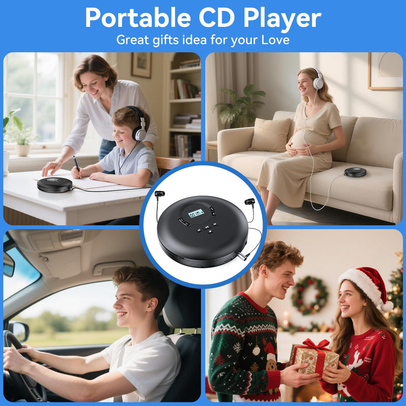 [AUSTRALIA] - Gueray CD Player Portable CD Discman Portable CD Player for Car with Anti-Skip Shockproof Personal CD Player with Headphones LCD Display Support PROG Memory Function Repeat Playback BASS Effet Black 