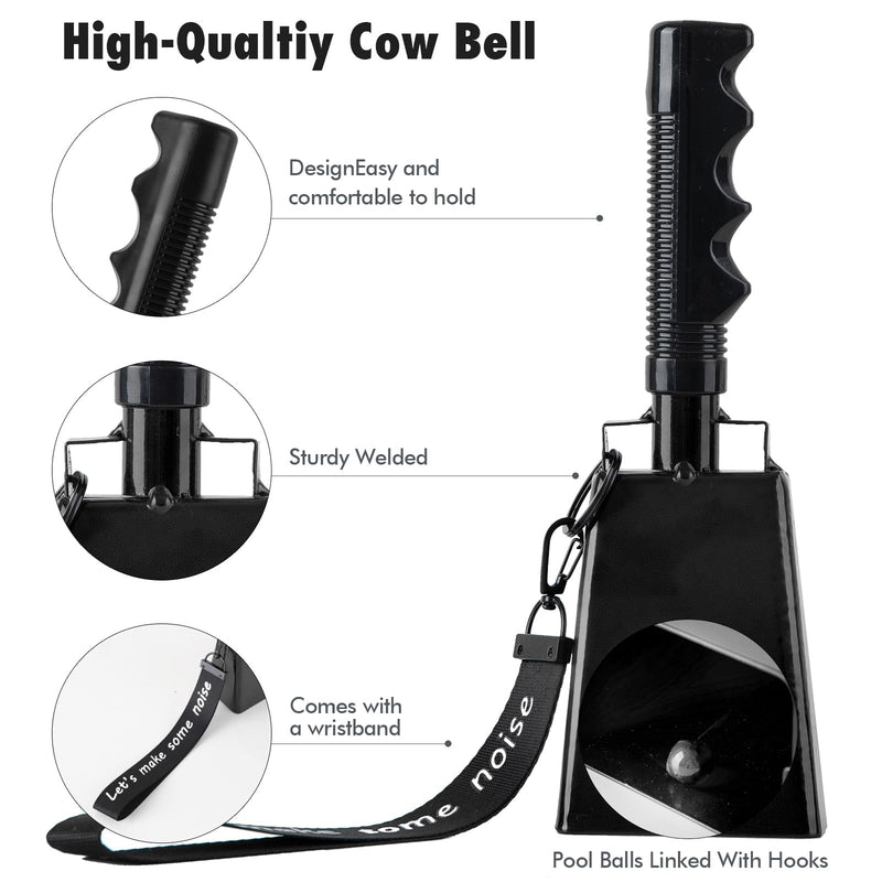 Cow Bells with Wrist Strap - Cowbell with Handle 2pcs, Customizable Cowbells for Sporting Events, for Football Games,Party, Concert, Graduations, Farm Ranch (black) black