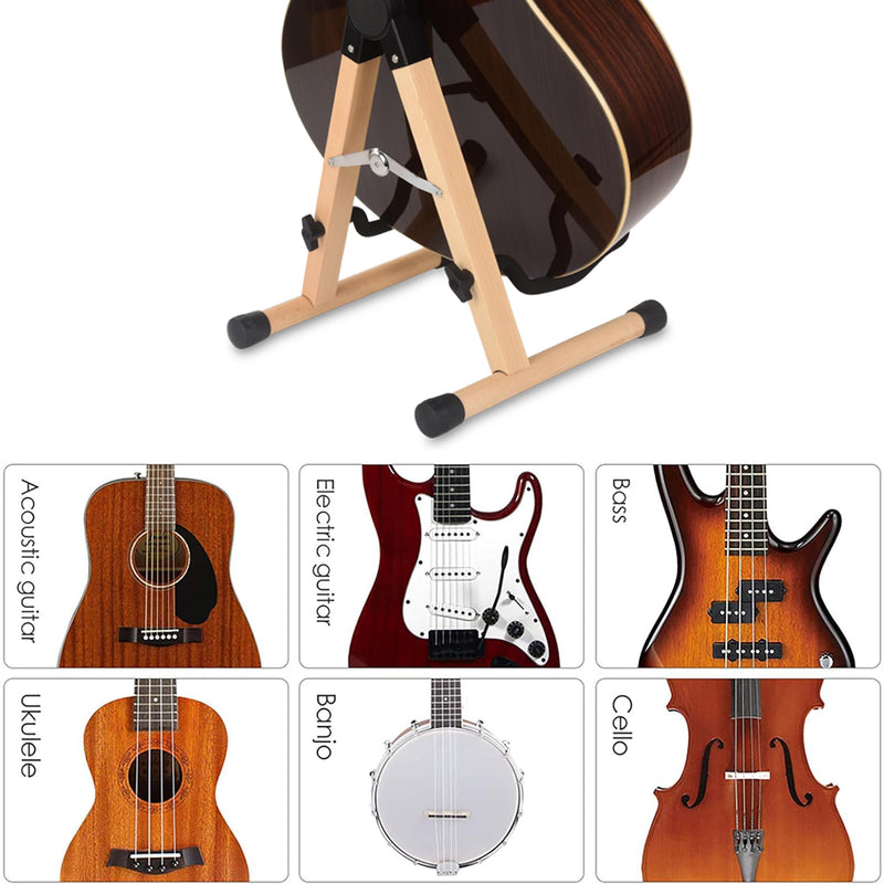 WOTLLA® Guitar Stand, Guitar Stands Floor with Sponges A Frame Folding Guitar Stand for Guitars Bass Cello Mandolin Banjo, Gifts for Guitar Players Beech Wood