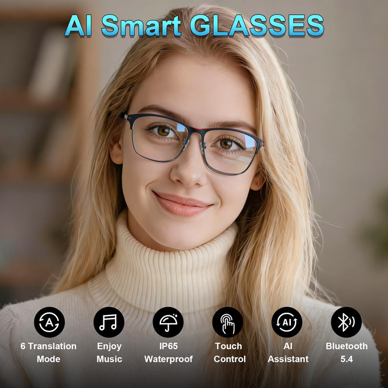 AI Translation Glasses, Bluetooth Smart Glasses with Photochromic Lenses | 164-Language Real-Time Translation, Open-Ear Audio, Voice Assistant, Travel, Business, Daily Wear