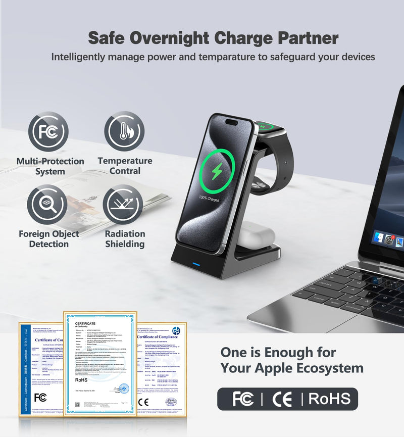 [AUSTRALIA] - 3 in 1 Magnetic Wireless Charging Station Apple 20W Mag-Safe Charger Stand Magnetic Wireless Charger for iPhone 16 15 14 13 12 Pro/Pro Max/Plus/Mini AirPods 2/3/Pro iWatch Ultra/8/7/SE/6/5/4/3/2 