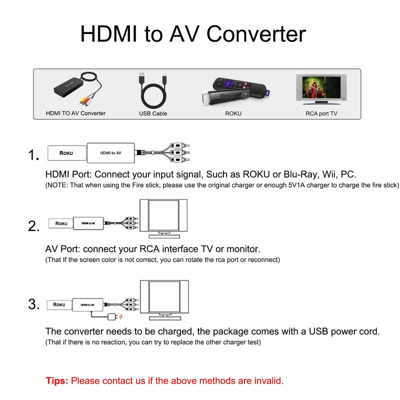 HDMI to RCA Converter, HDMI to Composite Video Audio Converter Adapter, HDMI to AV, Supports PAL/NTSC for PS4, Xbox, Switch, TV Stick, Blu-Ray, DVD Player, HDMI to RCA Converter