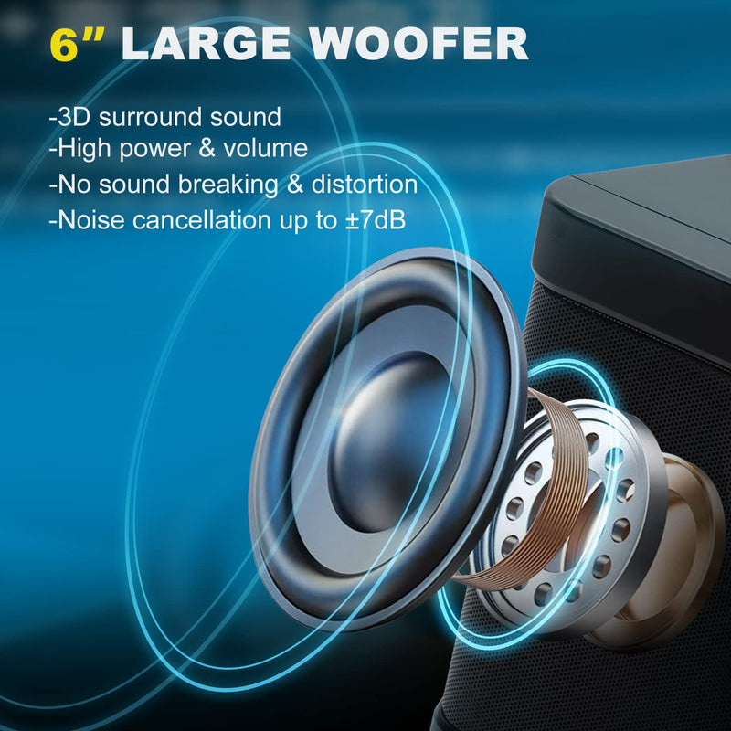 Karaoke Machine for Adults and Kids, FULLIFE Portable Bluetooth PA Speaker System with 2 UHF Wireless Microphones, Karaoke Speaker with Echo, Supports TF/USB, AUX in, for Home Party (YS203-Black) YS203-Black