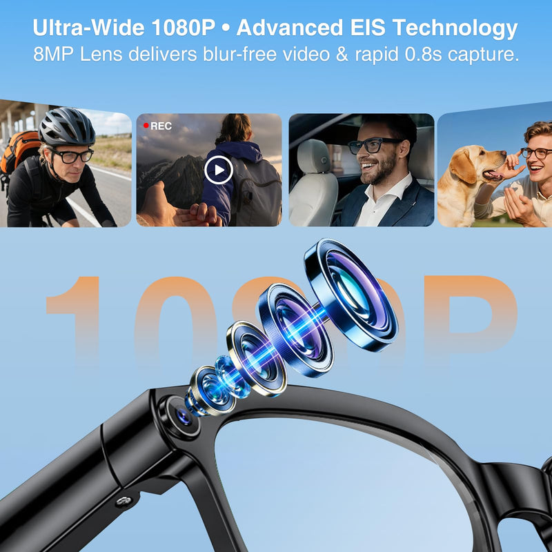 AI Smart Glasses with Camera and Video Recording for Travel & Work | 8MP HD Camera & Video Recording Glasses,146 Languages Real-Time Translation,AI Voice Assistant & Music , Object Recognition