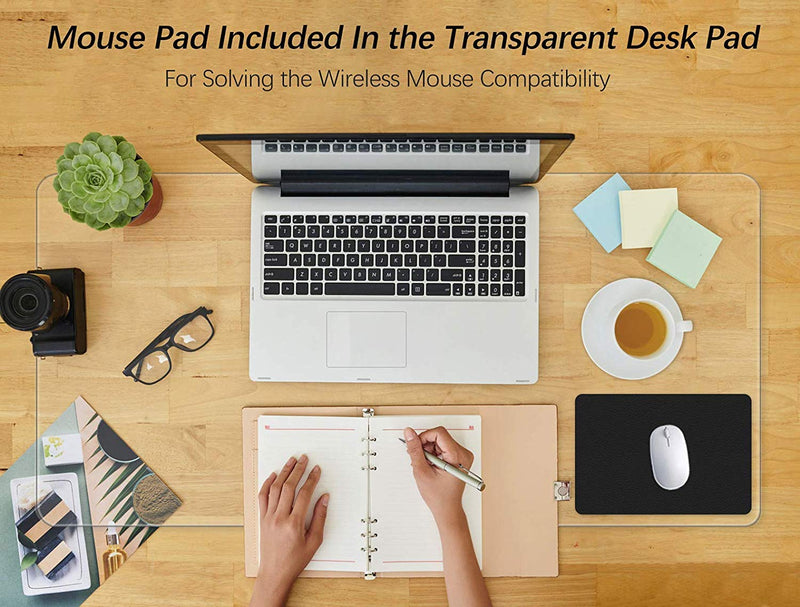 Clear Desk Pad Blotter 16 X 32 Inch Office Desk Mats Table Protector on Top of Desks for Laptop Computer Keyboard Transparent Desktop Cover Vinyl PVC Desk Writing Mat with Mouse Pad Waterproof Plastic 16X32 Inch Clear