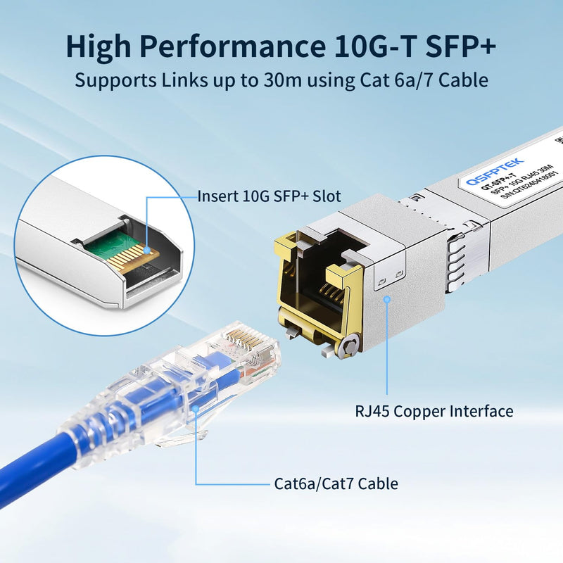 10GBASE-T SFP+ to RJ45 Transceiver, 10G Ethernet Copper Module, Optical SFP RJ 45 10Gb T Mini-GBIC Compatible with Cisco SFP-10G-T-S, Ubiquiti UF-RJ45-10G, Mikrotik, Supermicro, Fortinet, up to 30m 10GBase-T: 30m for Cisco