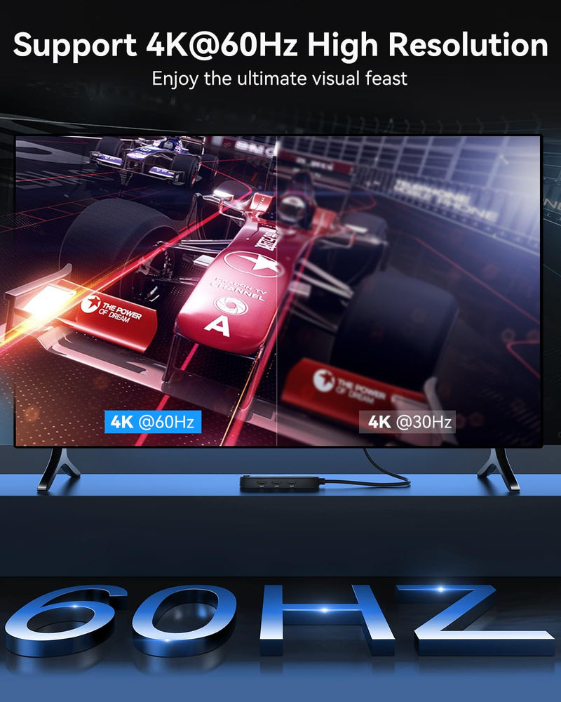 HDMI Switch 4K@60Hz, Vilcome 4K HDMI Splitter 3 in 1 Out, 3 Port Hdmi Switcher Box Supports UHD 3D HDR, Multi Port HDMI Hub Selector for Xbox PS3 4 5 TV Gaming Roku HDTV Fire Stick 1.25FT Cable