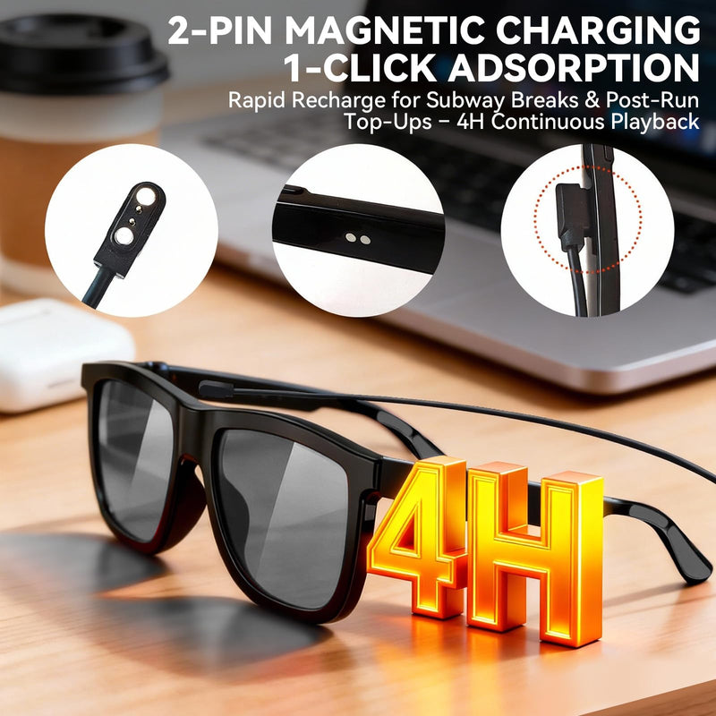 2026 Smart Audio Glasses with Electrochromic Lenses, Adjustable Tint Sunglasses for Driving,Travel,Daily Use,Open Ear Bluetooth 5.4, AI Translation, Premium Tech Gadget Gift for Men Women BLACK