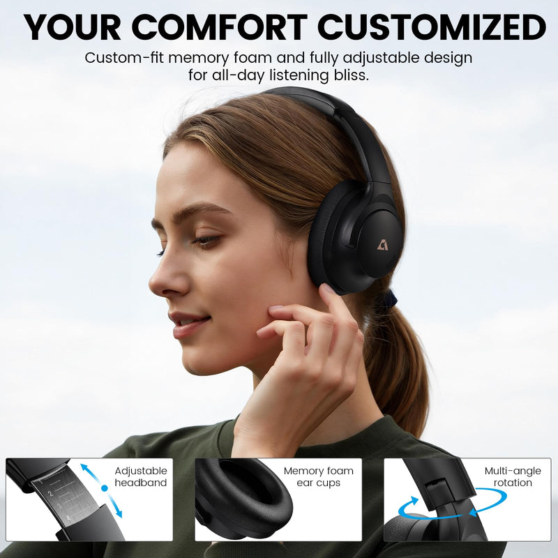 1Mii Y8+ Hybrid Active Noise Cancelling Headphones, 100H Playtime, Bluetooth 6.0 Over Ear LDAC Wireless Hi-Res Audio & Deep Bass, Comfortable for Travel Airplane Home Office, Custom EQ via App, Black