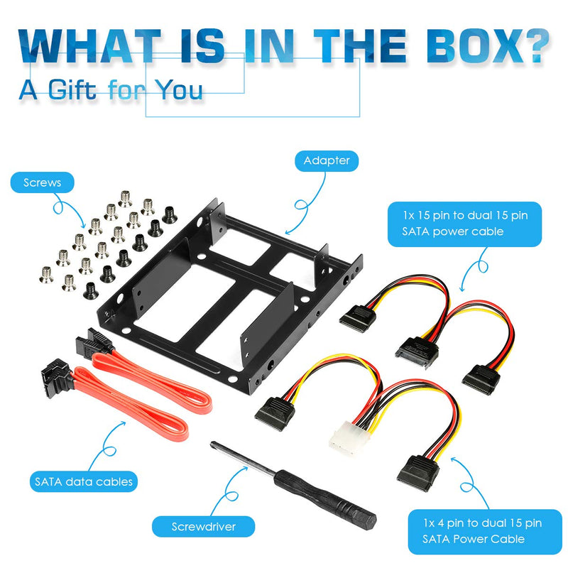 Dual SSD/HDD Metal Mounting Bracket kit 2.5 to 3.5, Convert Any 2.5 inch Solid State Drive/HDD Into One 3.5 inch Drive Bay 2 x 2.5 HDD/SSD to 3.5 Metal Black