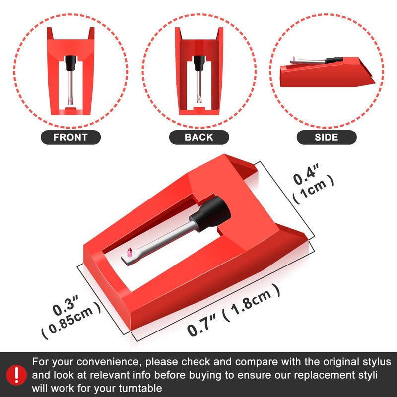 4 PCS Record Player Needle, JUKFITA Ruby Turnable Stylus Replacement for Most Victrola Crosley LP ION Vinyl Players Phonograph, Red