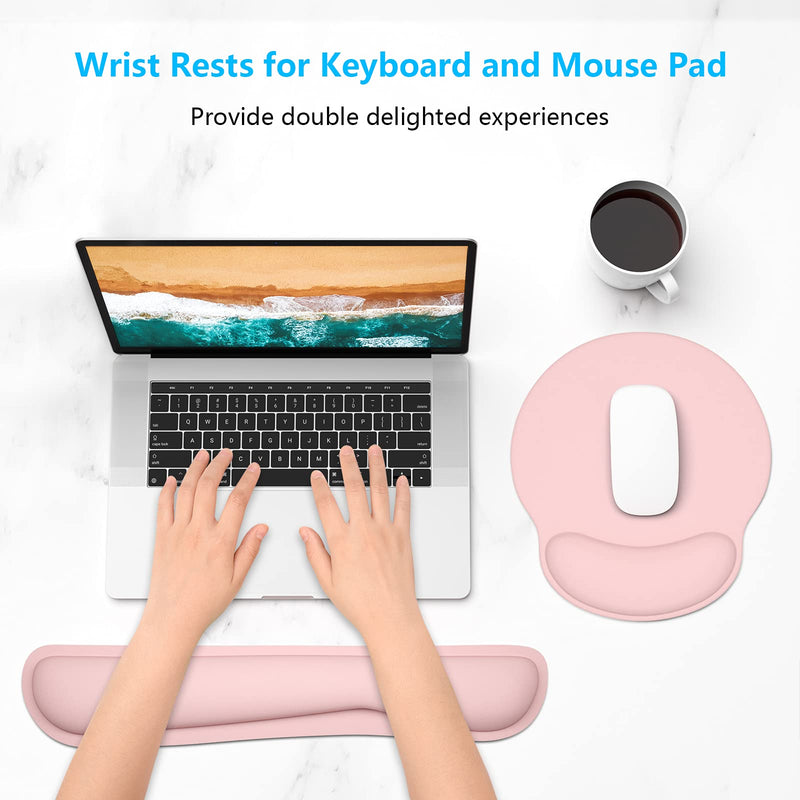 Dapesuom Keyboard Wrist Rest and Mouse Pad with Wrist Support, Memory Foam Wrist Rests for Keyboard and Mouse Set, Ergonomic Wrist Pad with Non Slip Base for Easy Typing and Pain Relief, (HSTZ-Pink) Pink