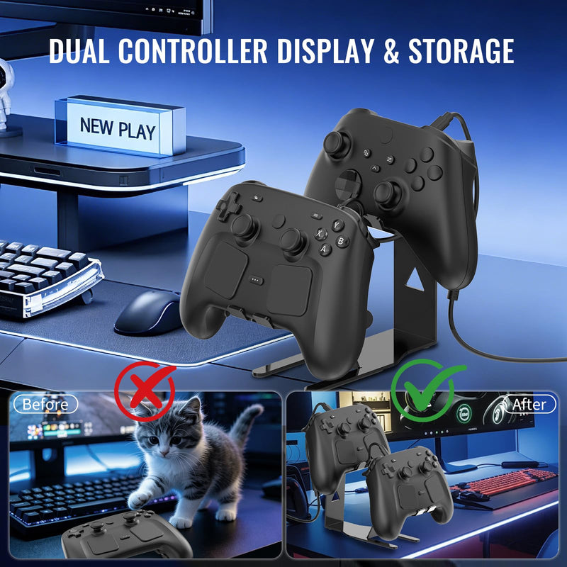 Universal Metal Desktop Stand for Steam Controller 2 with Charging Cable, Two Gamepads Holder for PS5, Xbox Series X, Xbox, 360, Ps5, Ps4, Switch with Non Slip Pads
