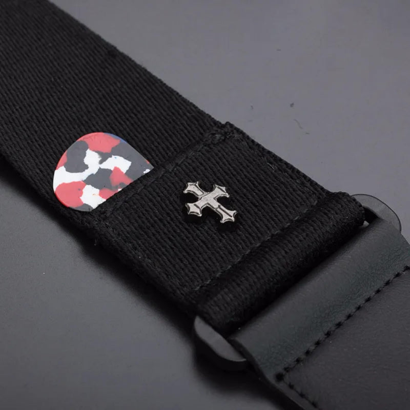 [AUSTRALIA] - Guitar Strap, Bass Guitar Straps Acoustic Electric Woven Simple Leather Ends Adjustable Vintage with Pick Pocket Black 