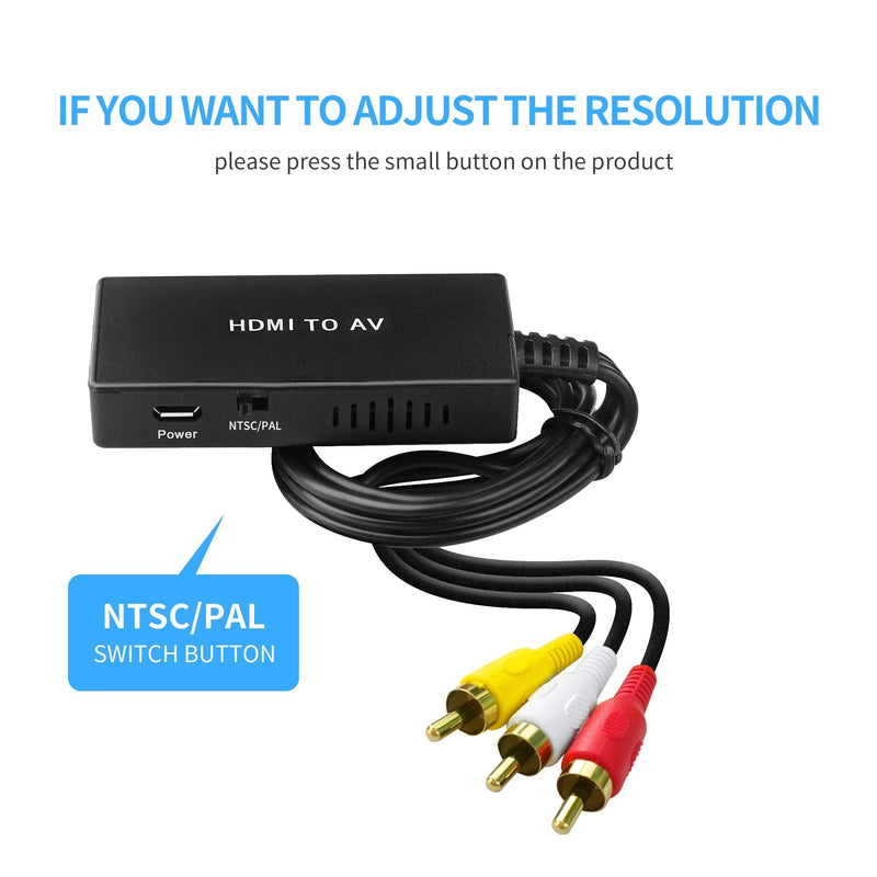 HDMI to RCA, HDMI to AV Converter, HDMI to Older TV Video Audio Converter Adapter for Apple TV, Roku, Fire Stick, Xiaomi Mi Box ect -Black