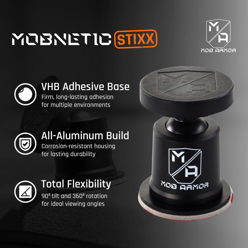 Mob Armor MobNetic Stixx - Phone Holder for Your Car, Magnetic Phone Mount for Trucks, Jeeps, and More - 90º Tilt & 360º Rotation, Compatible with iPhone & Android Smartphones
