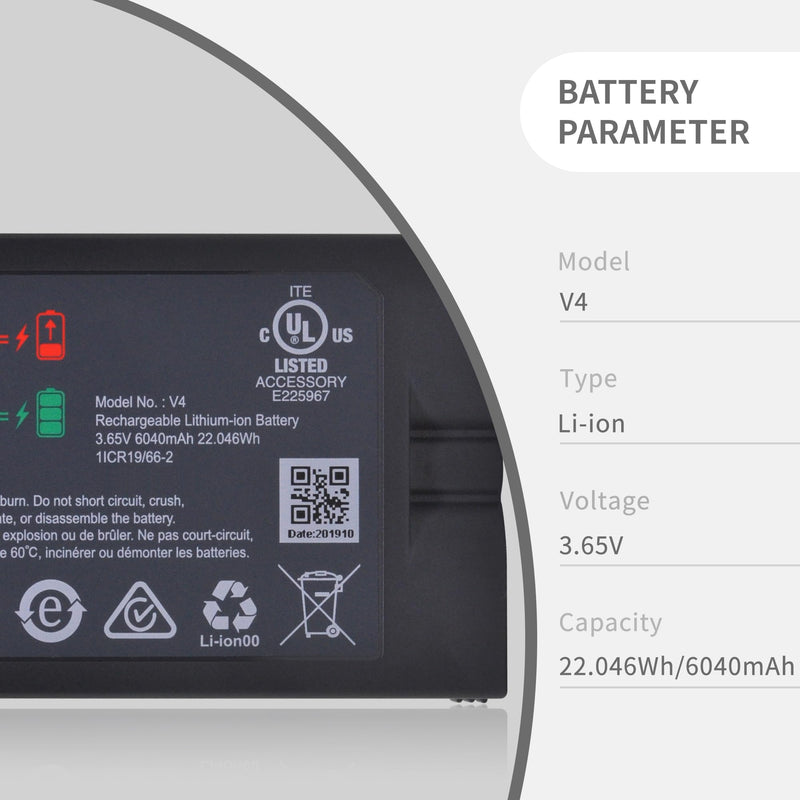 1 Pack Battery Replacement For Video Ring-Doorbell Camera 1/2/3/4, Spotlight Camera, Rechargeable Upgraded Cam Batteries (2nd & 3rd Gen) Camera Indoor and Outdoor PN V4 1ICR19/66-2 6040mAh/22.046Wh