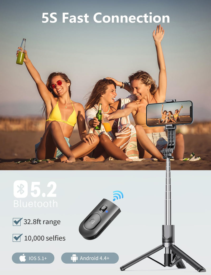 Selfie Stick Tripod with Light, 45'' Selfie Stick with Wireless Remote, Portable Phone Tripod Compatible with iPhone 15 Pro Max/15/14 Pro/14/13, Samsung S22/ S23 Ultra/Android Smartphone Black