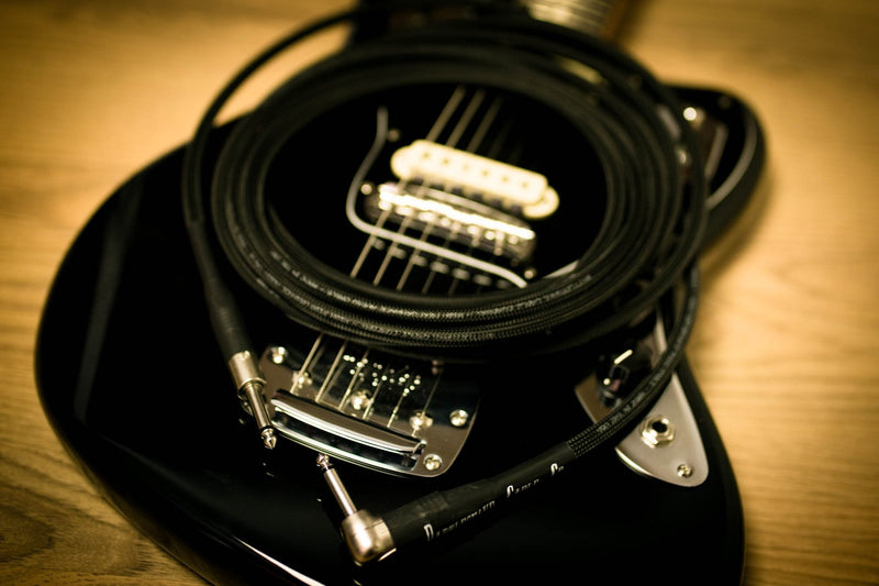 Rattlesnake Cable - 10 Foot Standard Black Guitar Instrument Cable Straight to Right Angle 1/4-Inch plugs