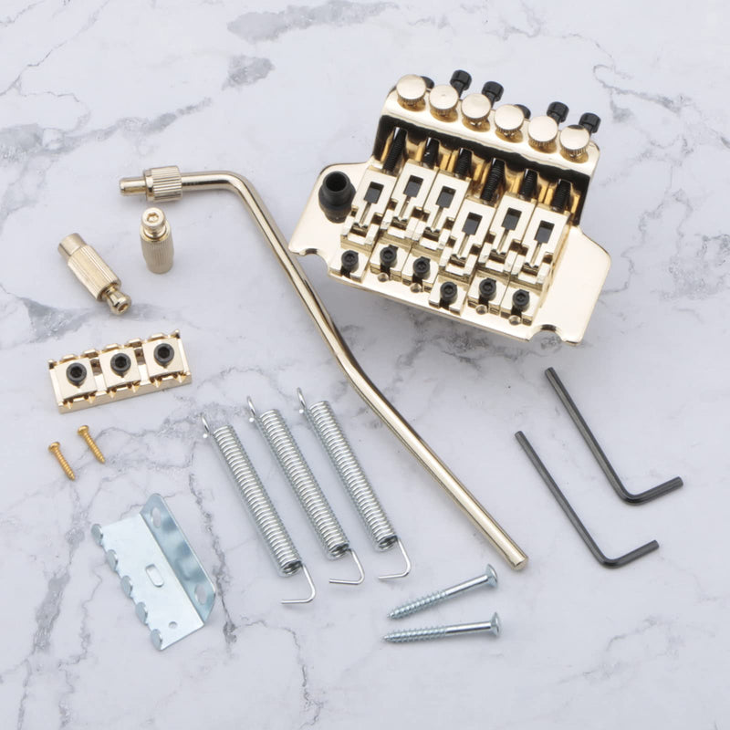 [AUSTRALIA] - Swhmc Floyd Rose Type Locking Tremolo Bridge, Gold 2-Point Electric Guitar Bridge & Parts Set w/Bar for Strat, Replacement Guitar Hardware 