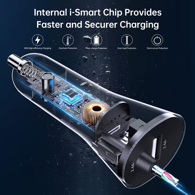 Syncwire iPhone Car Charger - Upgrade [Apple MFi Certified] 4.8A/24W Car Charging Adapter with Built-in Coiled Lightning Cable for Apple iPhone 14/13/12/11/Xs/XS Max/XR/X/8/7/6 Plus, iPad & More 5FT