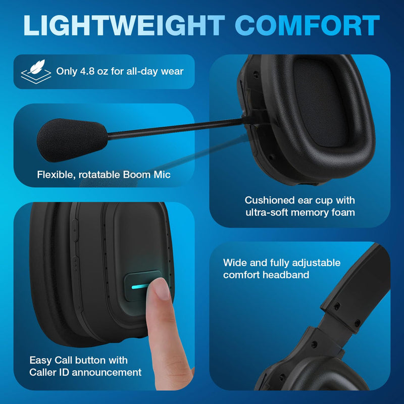 Naztech Trucker Bluetooth Headset with Microphone - Wireless Headset with Mic and Noise Canceling Technology, Adjustable Headband, for Truck Drivers, Home Office, Work and Driving