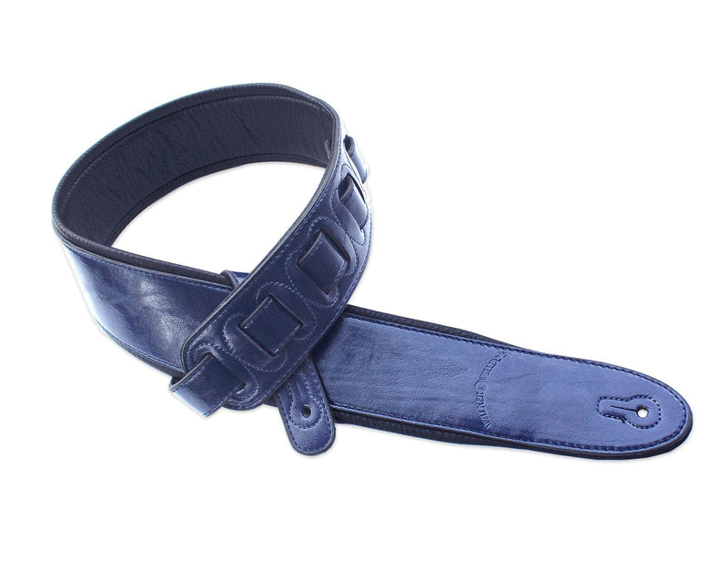 Walker & Williams G-25 Handmade Navy Blue Guitar Strap with Padded Glove Leather Back For Acoustic, Electric, And Bass Guitars