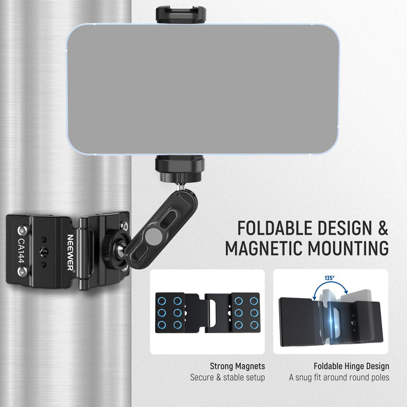 NEEWER Magnetic Fence Mount Compatible with Mevo Start Pocket Radar GoPro Insta360 DJI, Dual Mounting Kit Compatible with Gamechanger App for Baseball Live Streaming, Metal Camera Post Mount, CA144