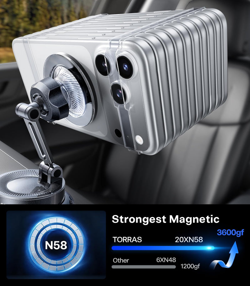 TORRAS 2026 Upgraded Vacuum Car Phone Holder for MagSafe Car Mount [98+ LBS Strongest Suction | 24 N58 Magnets] 360° Adjustable Magnetic Phone Holders for Your Car, for iPhone 17-12 Pro Max Plus Air Diamond Black