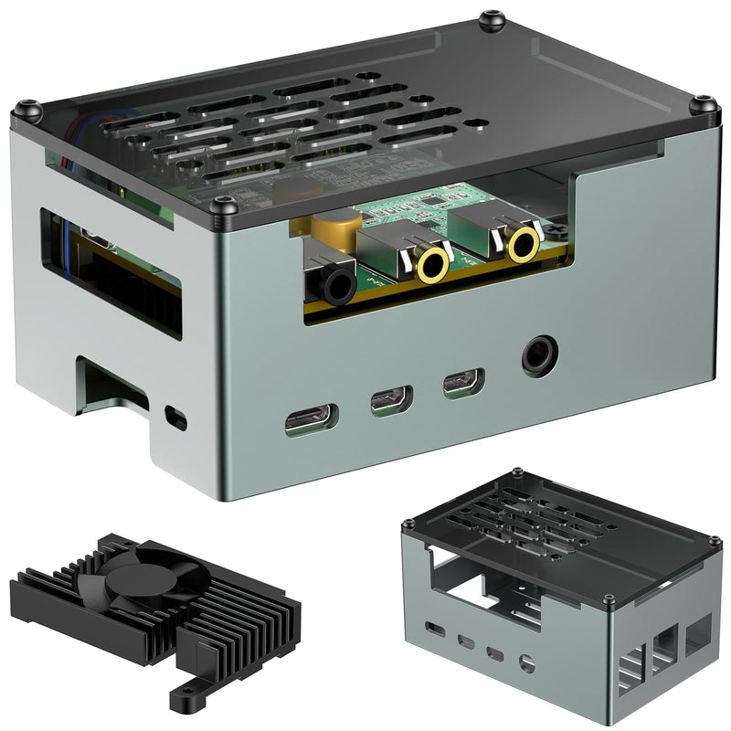 InnoMaker Aluminum Alloy Case for Raspberry Pi 4 - Compatible with DAC/DAC PRO/AMP/AMP PRO/RS485&CAN HAT, 3510 PWM Fan & Passive Heatsink Cooling for Expanded Boards