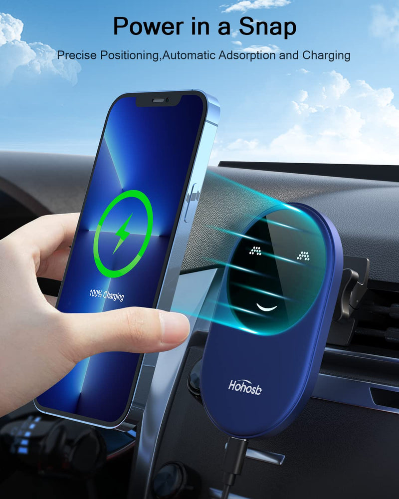 Fits Mag-Safe Car Mount Charger,Magnetic Wireless Car Charger Compatible with iPhone 14/13/12 Series,Fast Charging Auto-Alignment Air Vent Phone Holder,Car Accessories-Blue