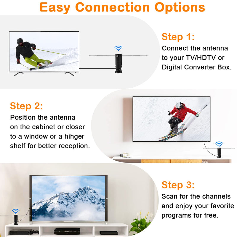 HIDB TV Antenna for Smart Indoor, Long Range Rabbit Ears Without Cable, Digital Free-to-air HDTV Channels，Stickiness Base Easy Placement Both Suitable Home Car