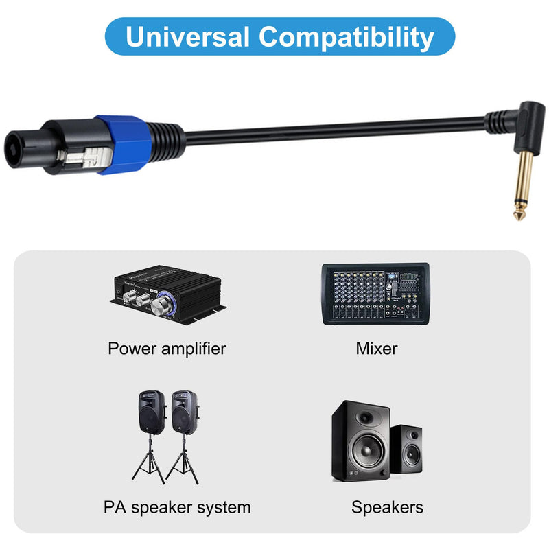 Speakon to 1/4 Mono Speaker Cable, 6.35mm (1/4") TS Plug to Speakon Male Speaker Audio Adapter for DJ/PA Speaker Cord with Twist Lock -50cm/0.5FT (Speakon Male to 1/4 Male Right Angle) Speakon male to 1/4 male Right Angle