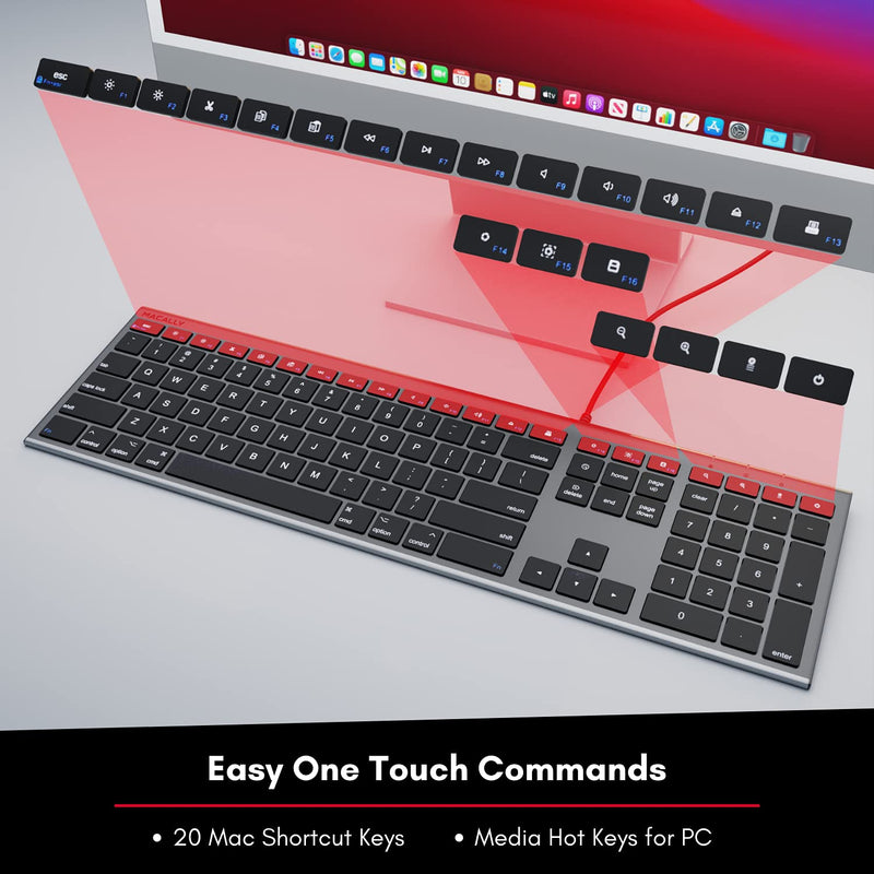 Macally Ultra-Slim USB Wired Computer Keyboard - Works Great as Both a Windows or Wired Mac Keyboard - Compatible Full Size Apple Keyboard with Numeric Keypad for Mac Mini, iMac, MacBook - Space Gray Space Grey