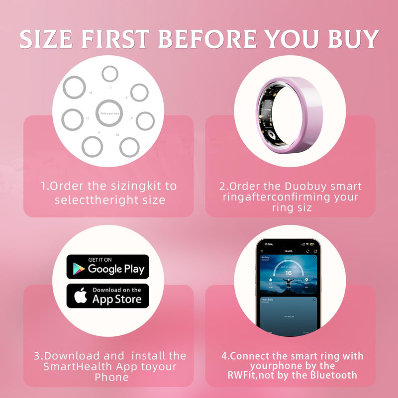 Pink Ceramic Smart Ring for Women and Men,Fitness Tracker Ring with 24/7 Heart Rate, Blood Oxygen & Sleep Tracking, NFC Access Control, 5ATM Waterproof (#9) 9