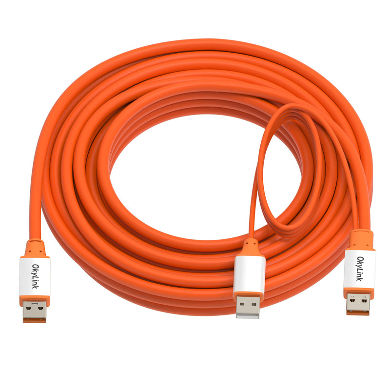 OkyLink Active USB 3.2 Gen 2 A to A Cable Male to Male 10Gbps, 25ft | 8m with External Power, Long Range, Orange, for Home Theater, Office Wiring & Remote Connection USB3.2(10Gbps) 25ft (8m)
