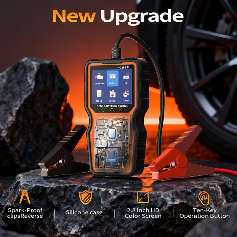 OBD2 Scanner and Battery Tester, Plug & Play Check Engine Light Code Reader, 12V Battery Analyzer for Car Motorcycle, Live Data, Smog Check, 2025 Upgraded Car Computer Reader(No Battery Needed) yellow
