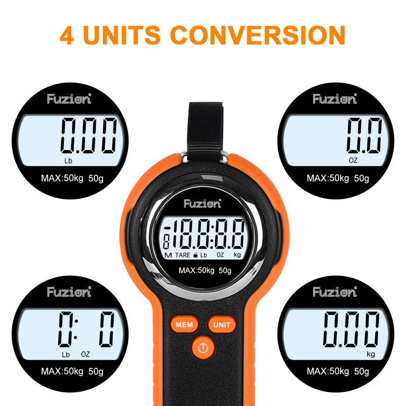 [AUSTRALIA] - Fuzion Fish Scale, Professional Fishing Scale - 110lb Capacity, Waterproof, Night Light, Memory & Tape Measure | Portable Fish Weigh Kit w/Lip Gripper, Batteries & Pouch 