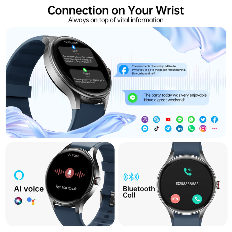 Woneligo Smart Watch for Men,1.57'' AMOLED Touchscreen Compatible with Android&iOS,IP68 Waterproof Fitness Watch with Heart Rate/Sp02/Sleep & Calories Monitors 110+ Sport Modes,Bluetooth Calls