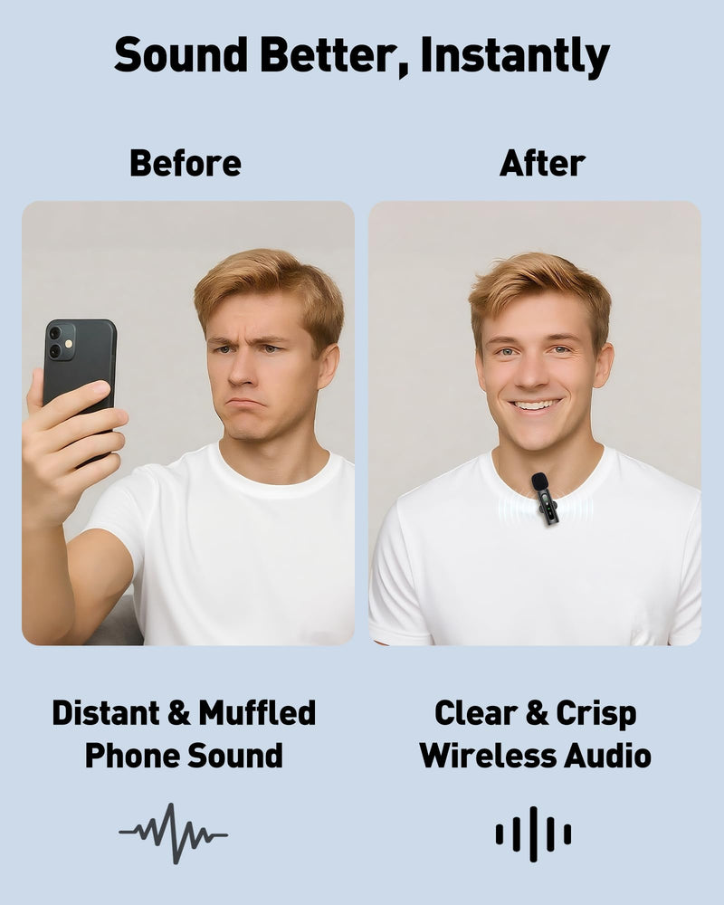 Wireless Lavalier Microphone for iPhone, Android, USB C, PC, Camera Video Recording 4 in 1 Clip-on Mics with Rotatable Clip&Denoise Recording, for Vlog Tiktok YouTube Podcast Content Creator 3in1 Black3