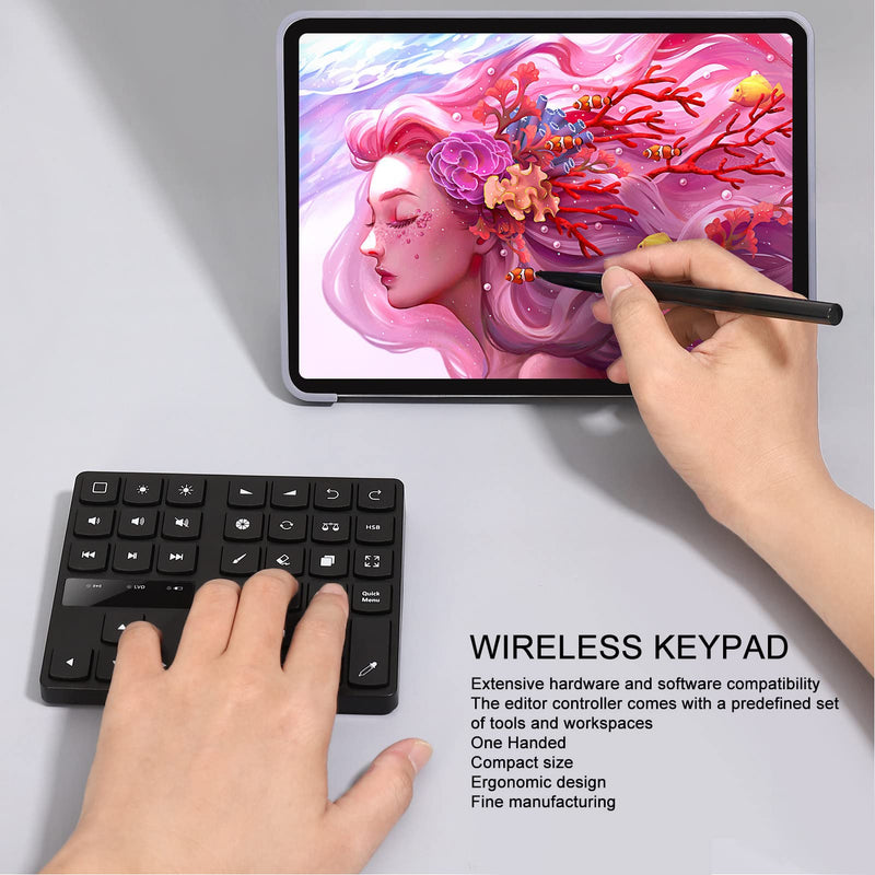 Keyboard for, Rechargeable Drawing Keyboard with 35 Shortcut Keys, One Handed Buetooth Keypad for Drawing Shortcuts, Graphic Tablets, Drawing Tablet, Laptop