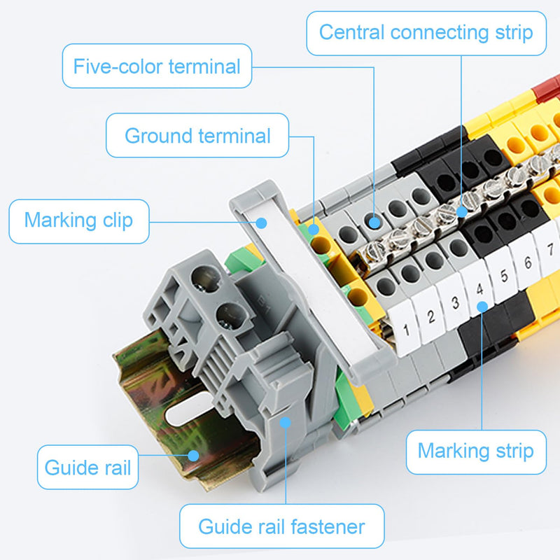 DIN Rail Set, 200 mm DIN Rail Clamps, UK-2.5B Clamp Block, DIN Rail, Terminal Block, Junction Terminal, Control Cabinet Row Terminals, DIN Rail Clamp (1) QL0129a